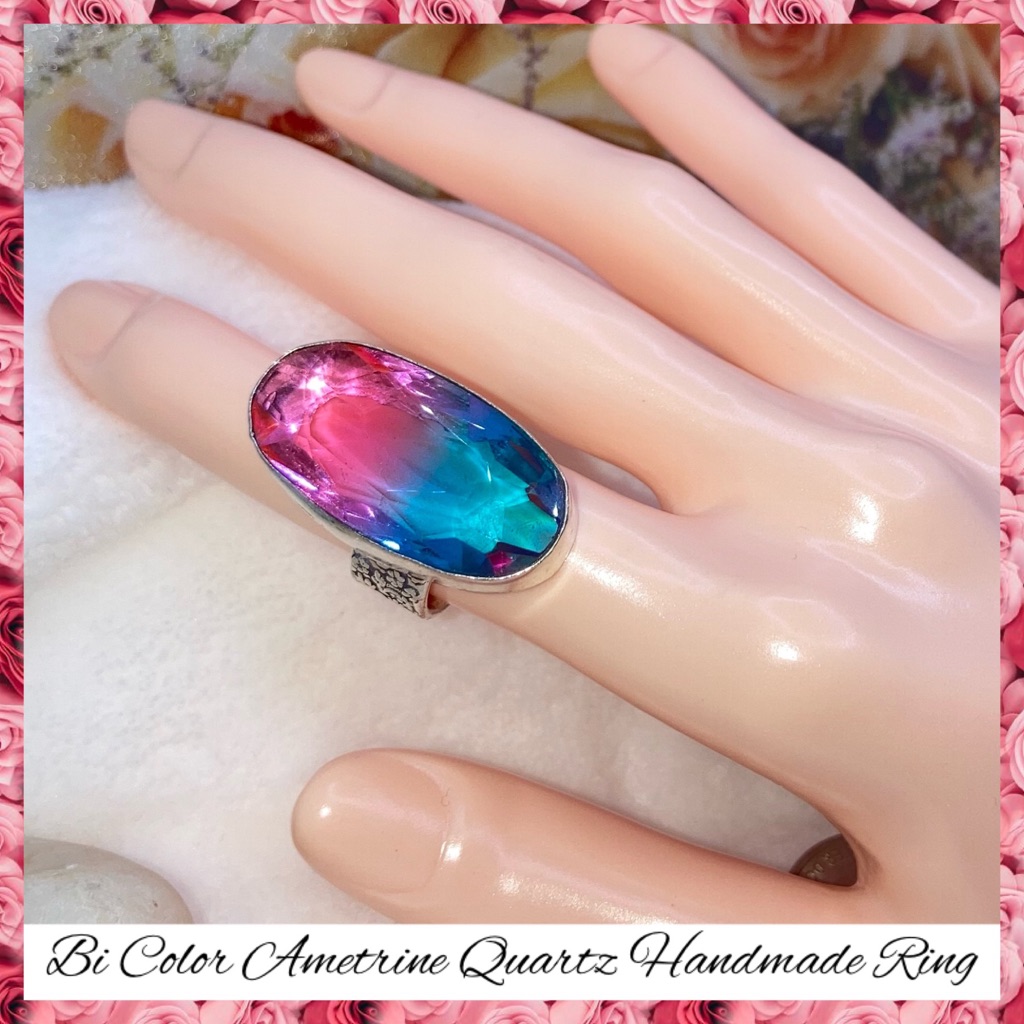 Oval Cut Bi Color Ametrine Quartz Handmade Ring